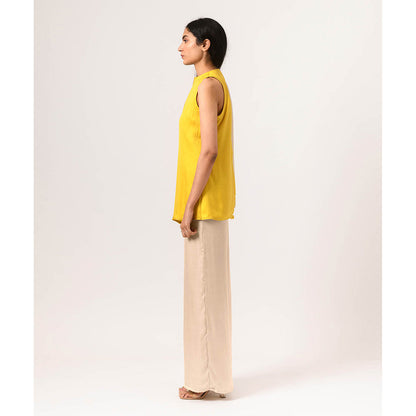 NEORA BY NEHAL CHOPRA Ecru Yellow Halter Neck Top