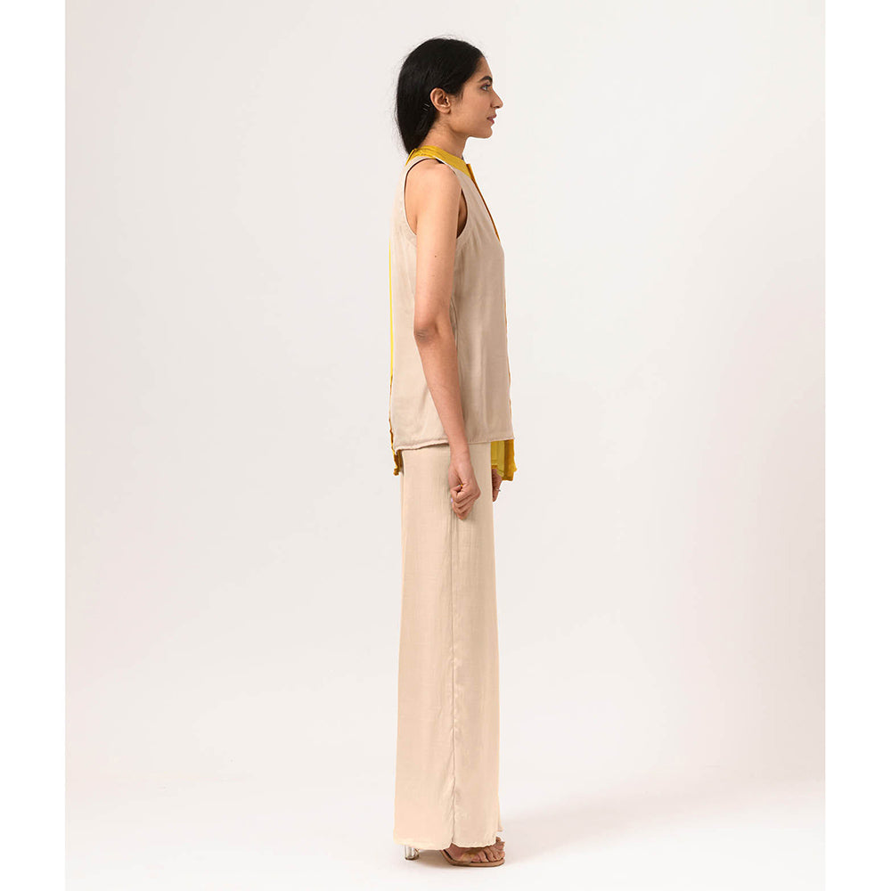 NEORA BY NEHAL CHOPRA Ecru Yellow Halter Neck Top