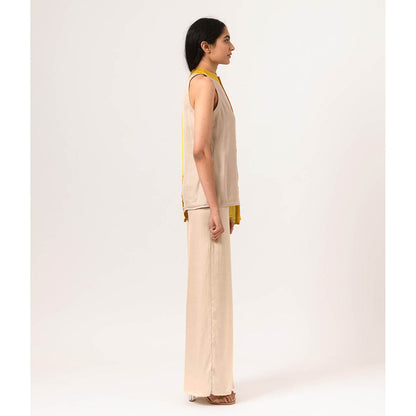NEORA BY NEHAL CHOPRA Ecru Yellow Halter Neck Top