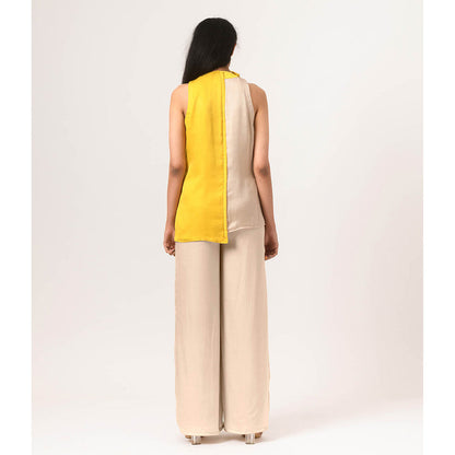 NEORA BY NEHAL CHOPRA Ecru Yellow Halter Neck Top