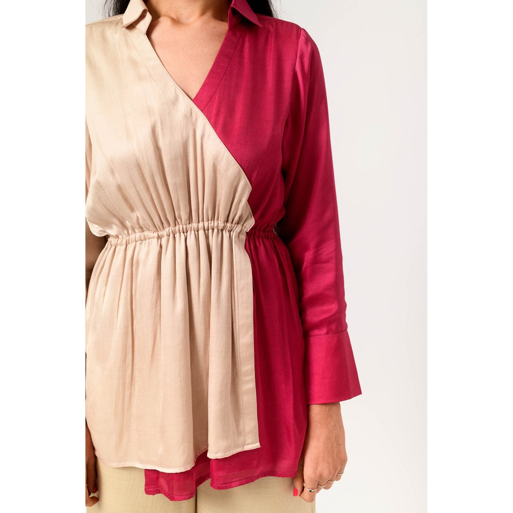 NEORA BY NEHAL CHOPRA Ecru Wine Full Sleeves Top