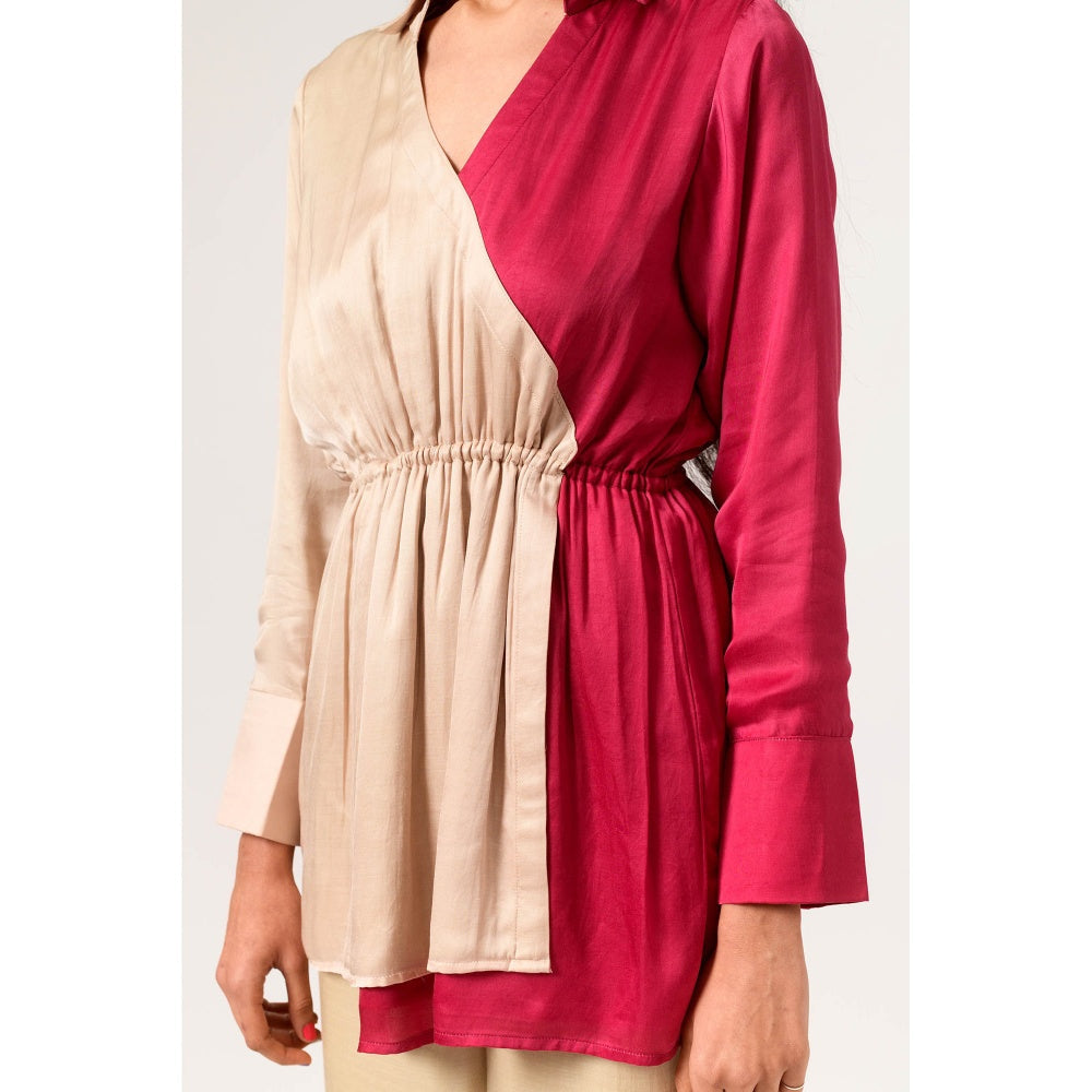 NEORA BY NEHAL CHOPRA Ecru Wine Full Sleeves Top