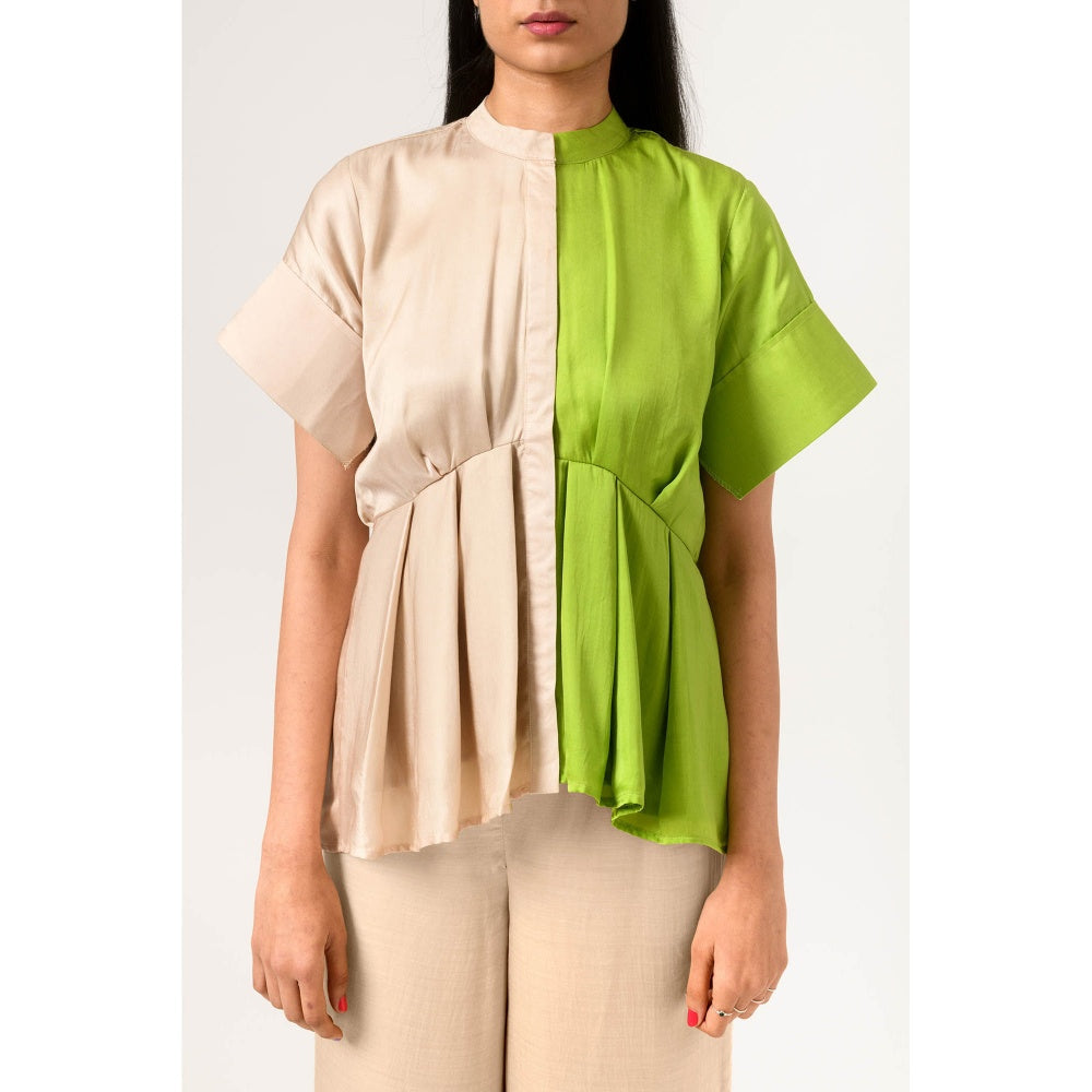 NEORA BY NEHAL CHOPRA Ecru Green Half & Half Top