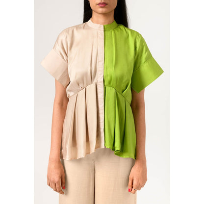 NEORA BY NEHAL CHOPRA Ecru Green Half & Half Top