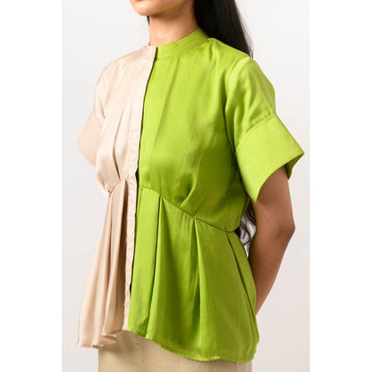 NEORA BY NEHAL CHOPRA Ecru Green Half & Half Top