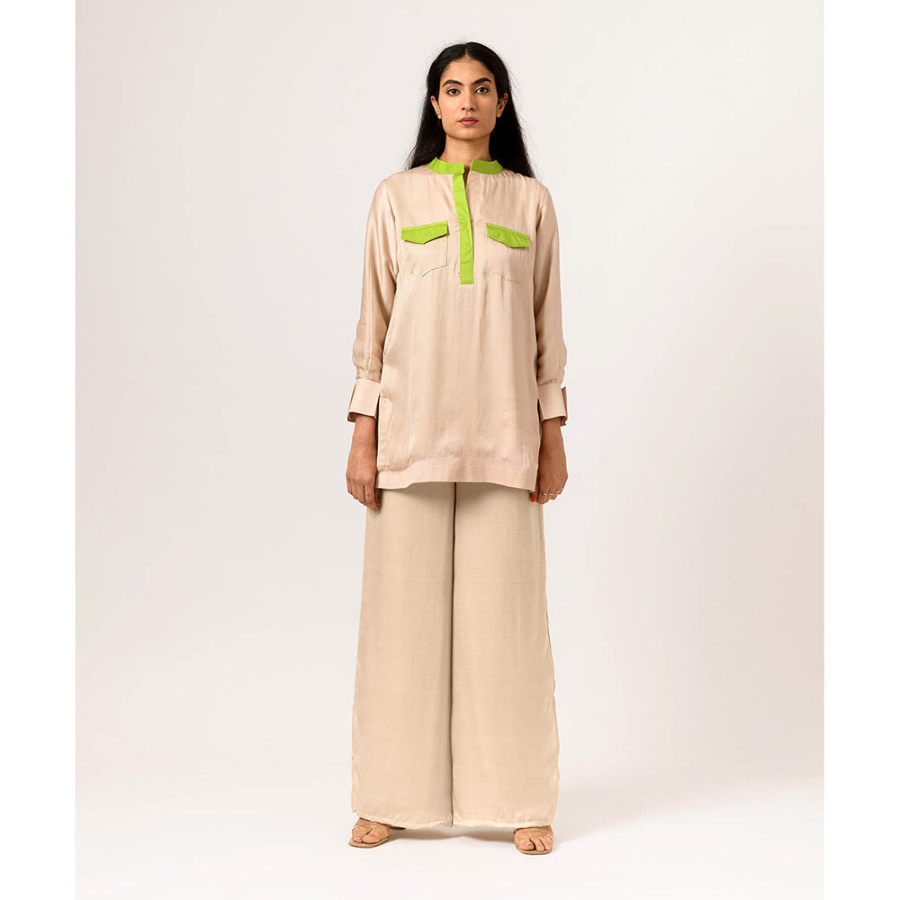 NEORA BY NEHAL CHOPRA Ecru Green Full Sleeve Kurti Top