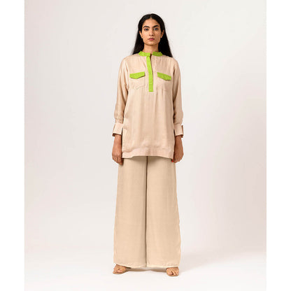 NEORA BY NEHAL CHOPRA Ecru Green Full Sleeve Kurti Top