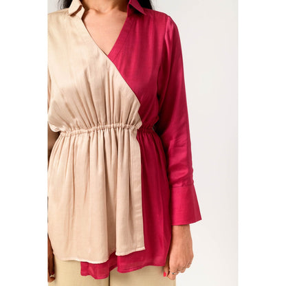 NEORA BY NEHAL CHOPRA Ecru & Wine Full Co Ord (Set of 2)