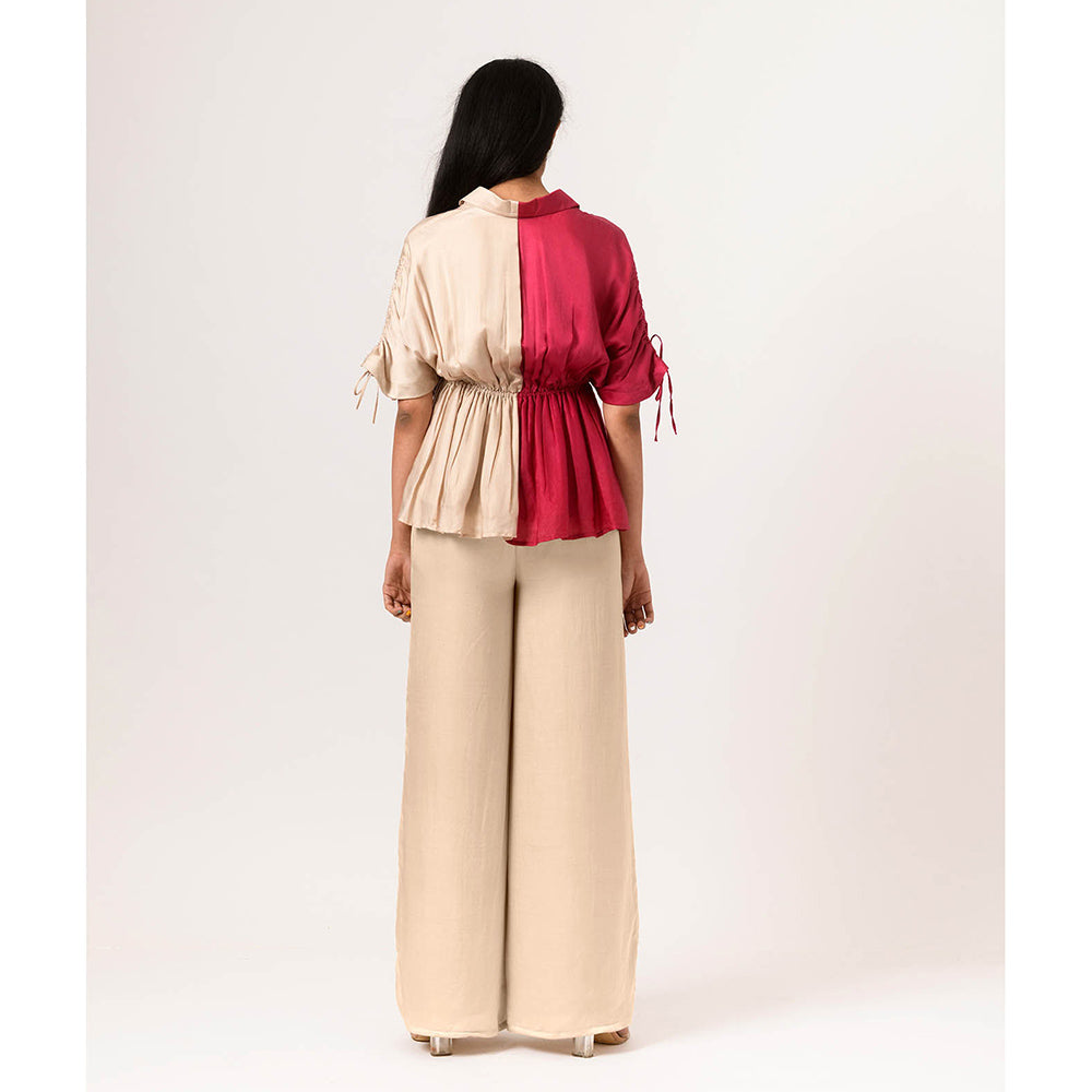 NEORA BY NEHAL CHOPRA Wine Ecru Half Co Ord (Set of 2)