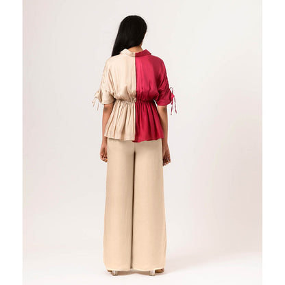 NEORA BY NEHAL CHOPRA Wine Ecru Half Co Ord (Set of 2)