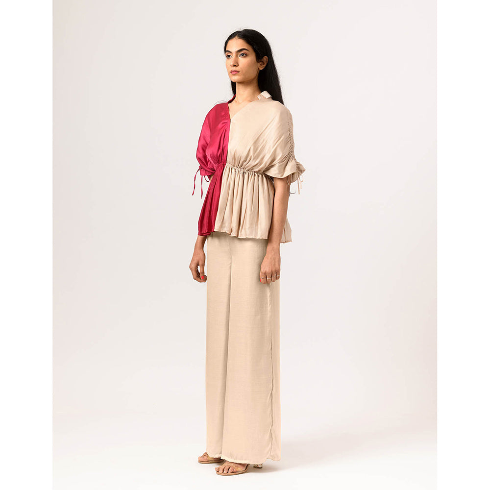 NEORA BY NEHAL CHOPRA Wine Ecru Half Co Ord (Set of 2)