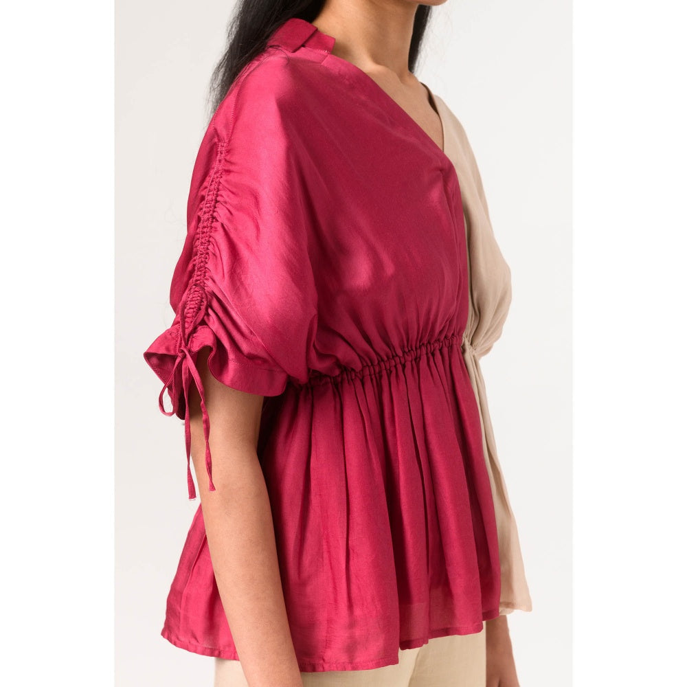 NEORA BY NEHAL CHOPRA Wine Ecru Half Co Ord (Set of 2)