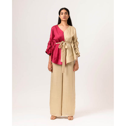 NEORA BY NEHAL CHOPRA Wine Ecru Cape Co Ord (Set of 3)