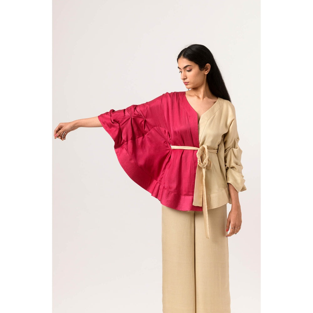 NEORA BY NEHAL CHOPRA Wine Ecru Cape Co Ord (Set of 3)