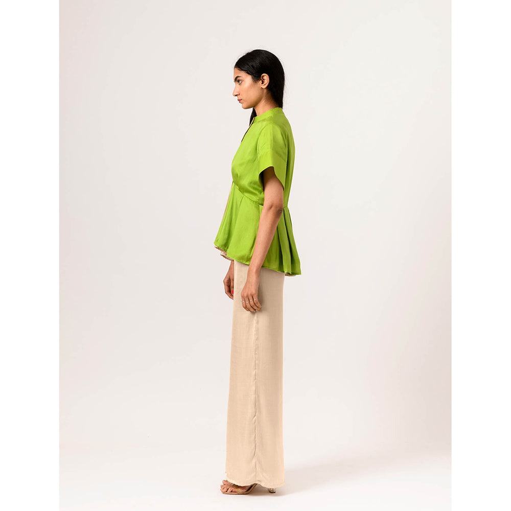 NEORA BY NEHAL CHOPRA Ecru & Green Half & Half Co Ord (Set of 3)
