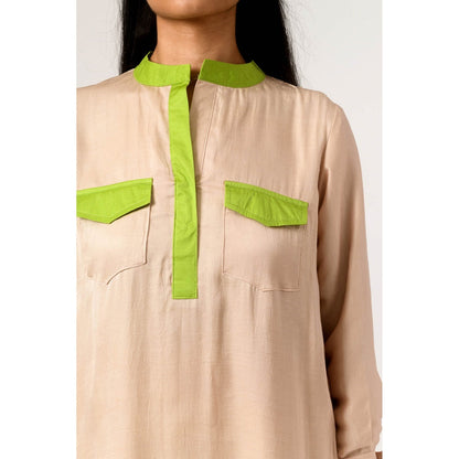 NEORA BY NEHAL CHOPRA Ecru & Green Full Co Ord (Set of 2)