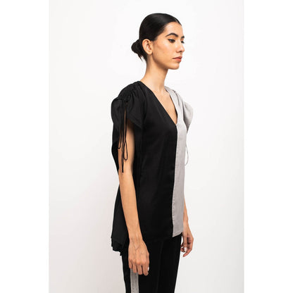 NEORA BY NEHAL CHOPRA Black & Grey Kaftan Co Ord (Set of 2)