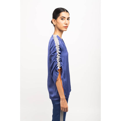 NEORA BY NEHAL CHOPRA Navy Blue & Grey Rouching Co Ord (Set of 2)
