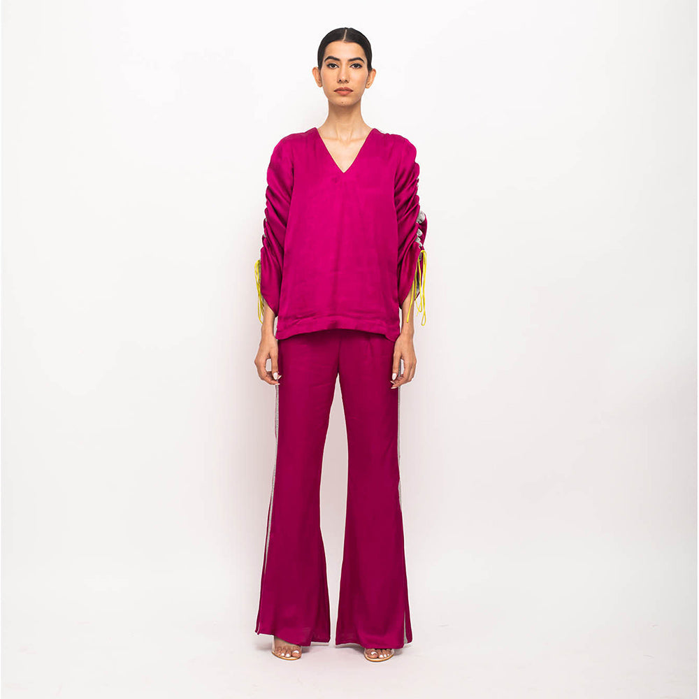 NEORA BY NEHAL CHOPRA Wine & Grey Rouching Co Ord (Set of 2)