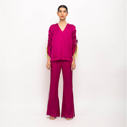 NEORA BY NEHAL CHOPRA Wine & Grey Rouching Co Ord (Set of 2)