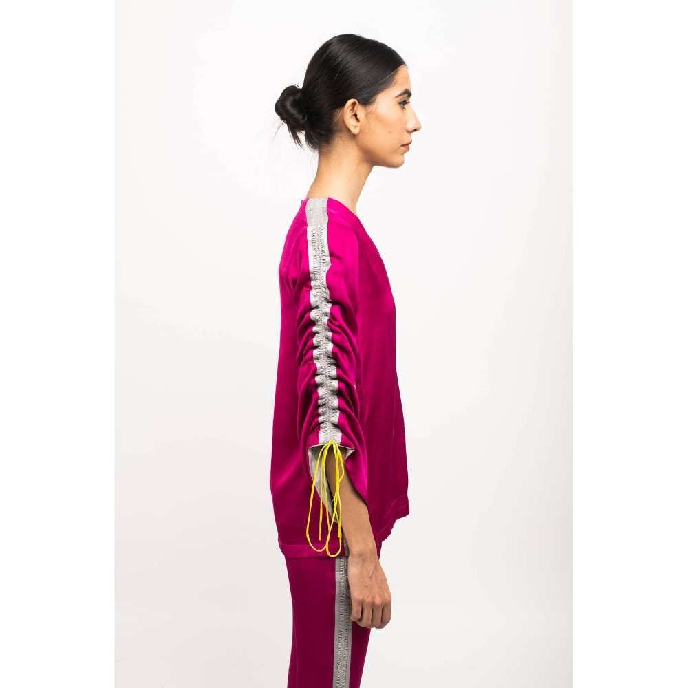 NEORA BY NEHAL CHOPRA Wine & Grey Rouching Co Ord (Set of 2)