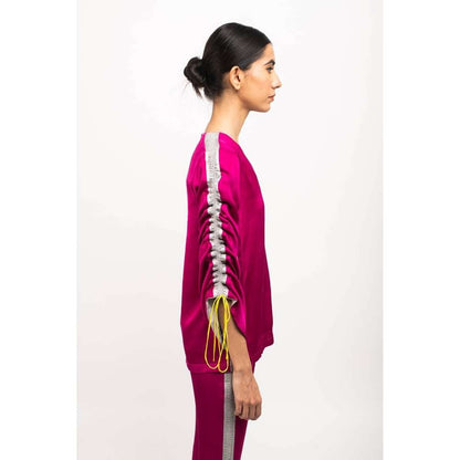 NEORA BY NEHAL CHOPRA Wine & Grey Rouching Co Ord (Set of 2)