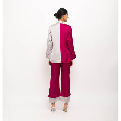 NEORA BY NEHAL CHOPRA Wine & Grey Blazer Co Ord (Set of 2)