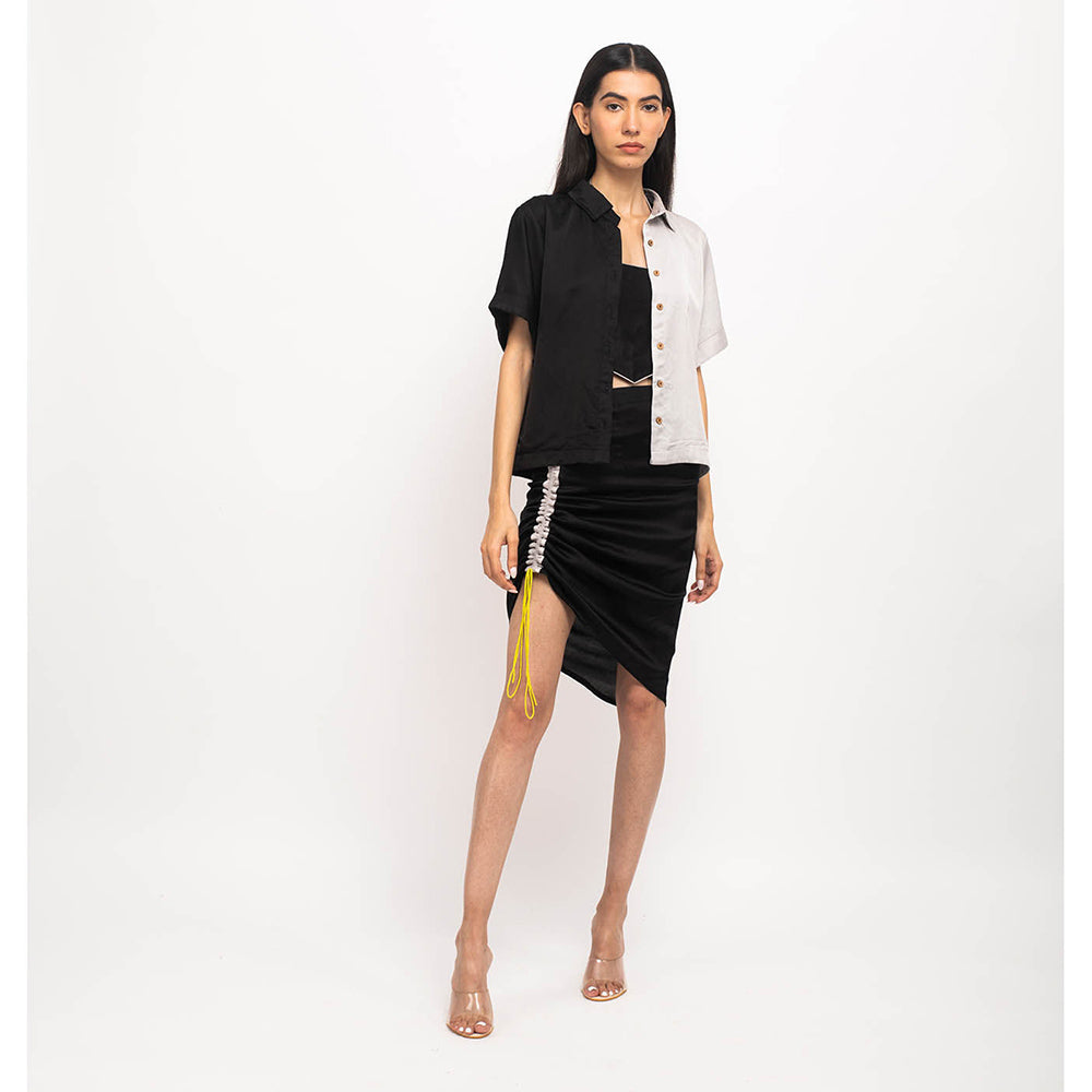 NEORA BY NEHAL CHOPRA Black & Grey Skirt Rouching (Set of 3)
