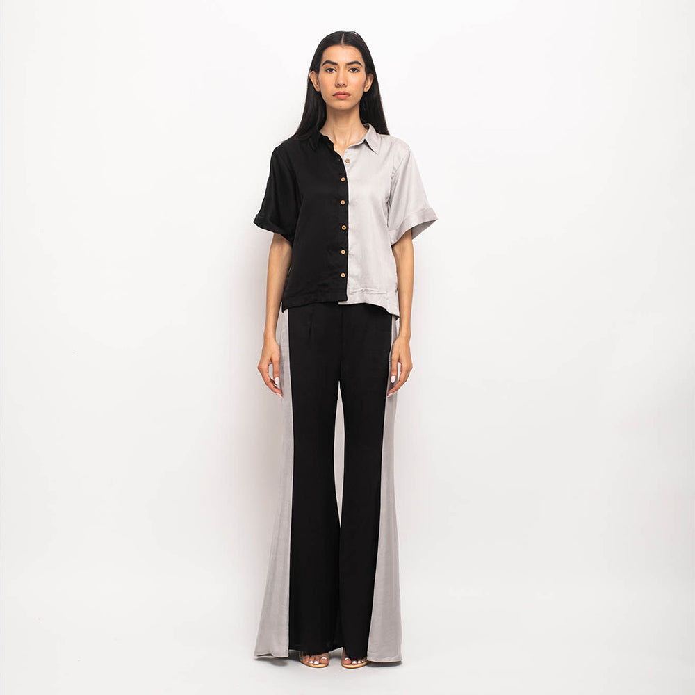 NEORA BY NEHAL CHOPRA Black & Grey Half & Half Co Ord (Set of 2)