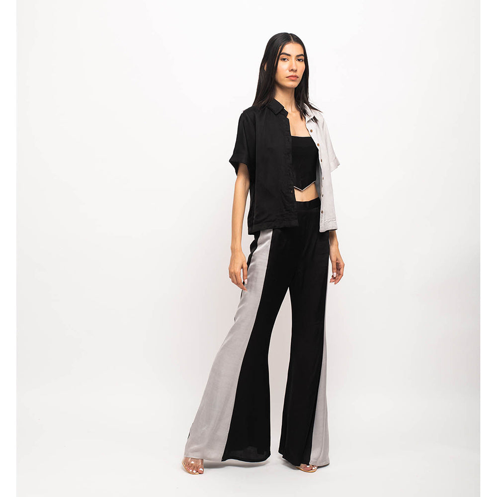 NEORA BY NEHAL CHOPRA Black & Grey Half & Half Three Piece Co Ord (Set of 3)