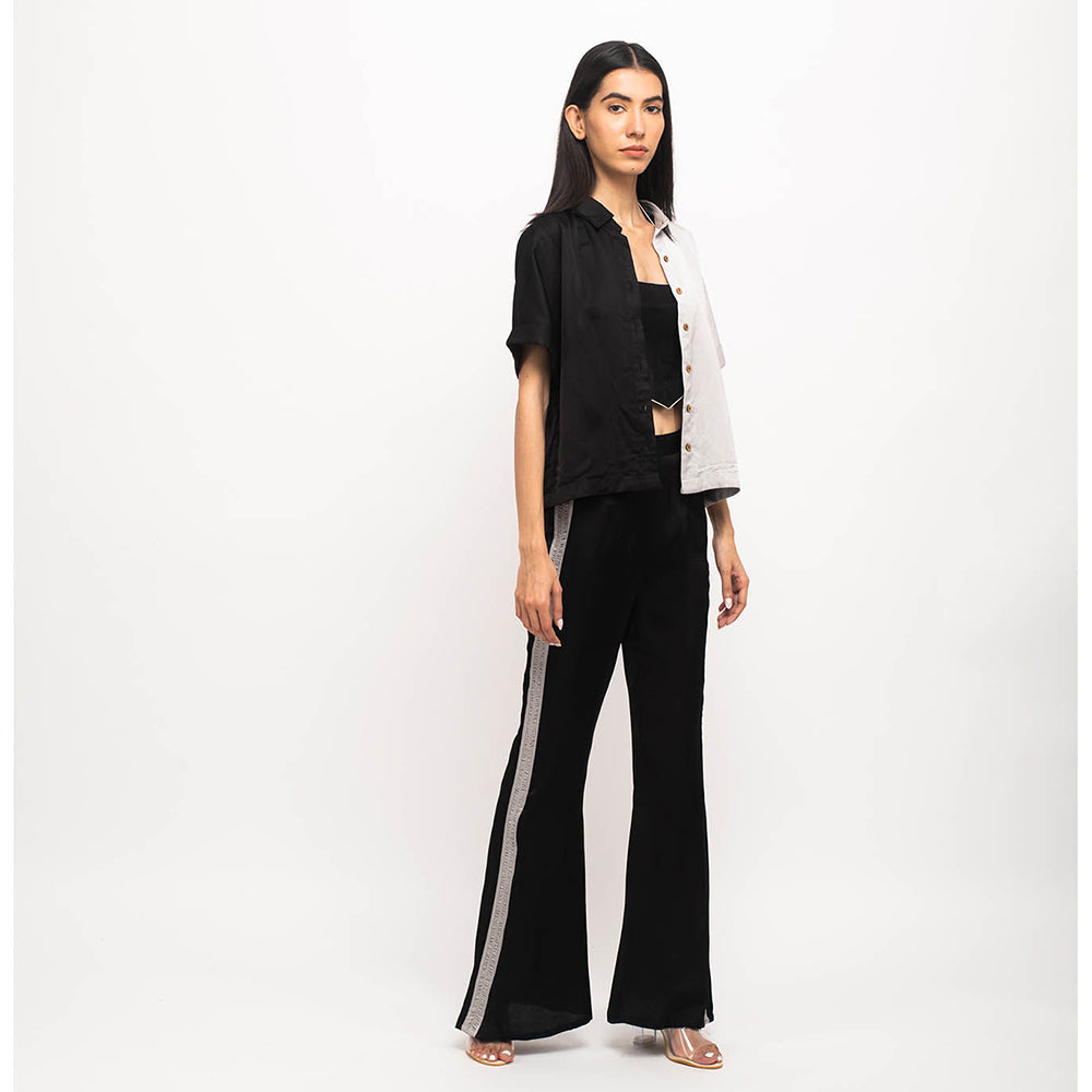 NEORA BY NEHAL CHOPRA Black & Grey Three Piece Rouching Co Ord (Set of 3)