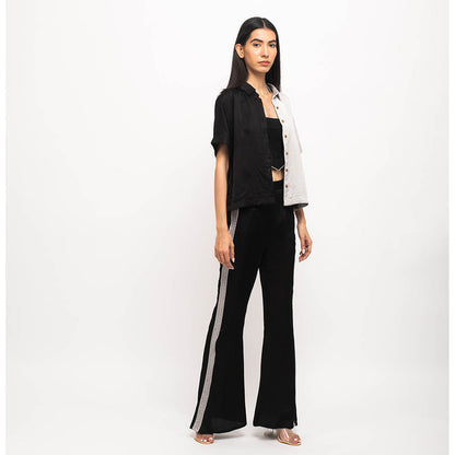 NEORA BY NEHAL CHOPRA Black & Grey Three Piece Rouching Co Ord (Set of 3)