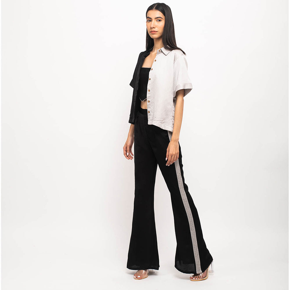 NEORA BY NEHAL CHOPRA Black & Grey Three Piece Rouching Co Ord (Set of 3)