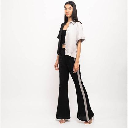 NEORA BY NEHAL CHOPRA Black & Grey Three Piece Rouching Co Ord (Set of 3)