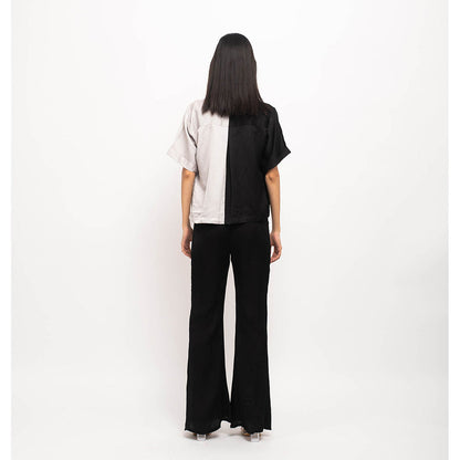 NEORA BY NEHAL CHOPRA Black & Grey Three Piece Rouching Co Ord (Set of 3)