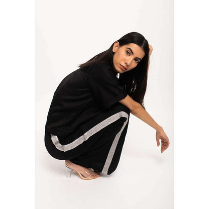NEORA BY NEHAL CHOPRA Black & Grey Three Piece Rouching Co Ord (Set of 3)