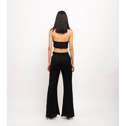 NEORA BY NEHAL CHOPRA Black & Grey Halter Neck Rouching Co Ord (Set of 2)