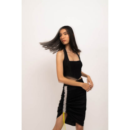 NEORA BY NEHAL CHOPRA Black & Grey Halter Neck Skirt (Set of 2)