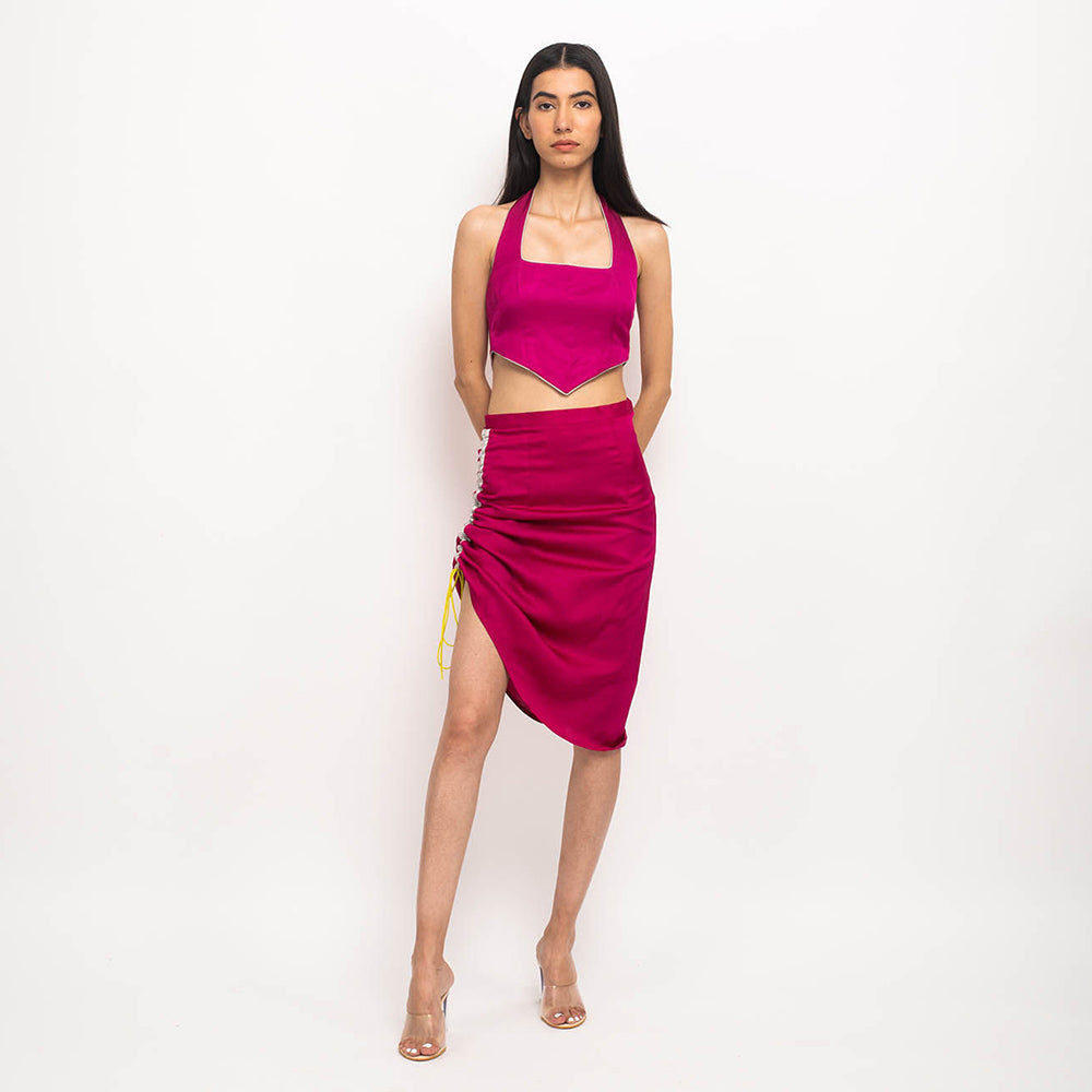 NEORA BY NEHAL CHOPRA Wine & Grey Halter Neck Skirt (Set of 2)