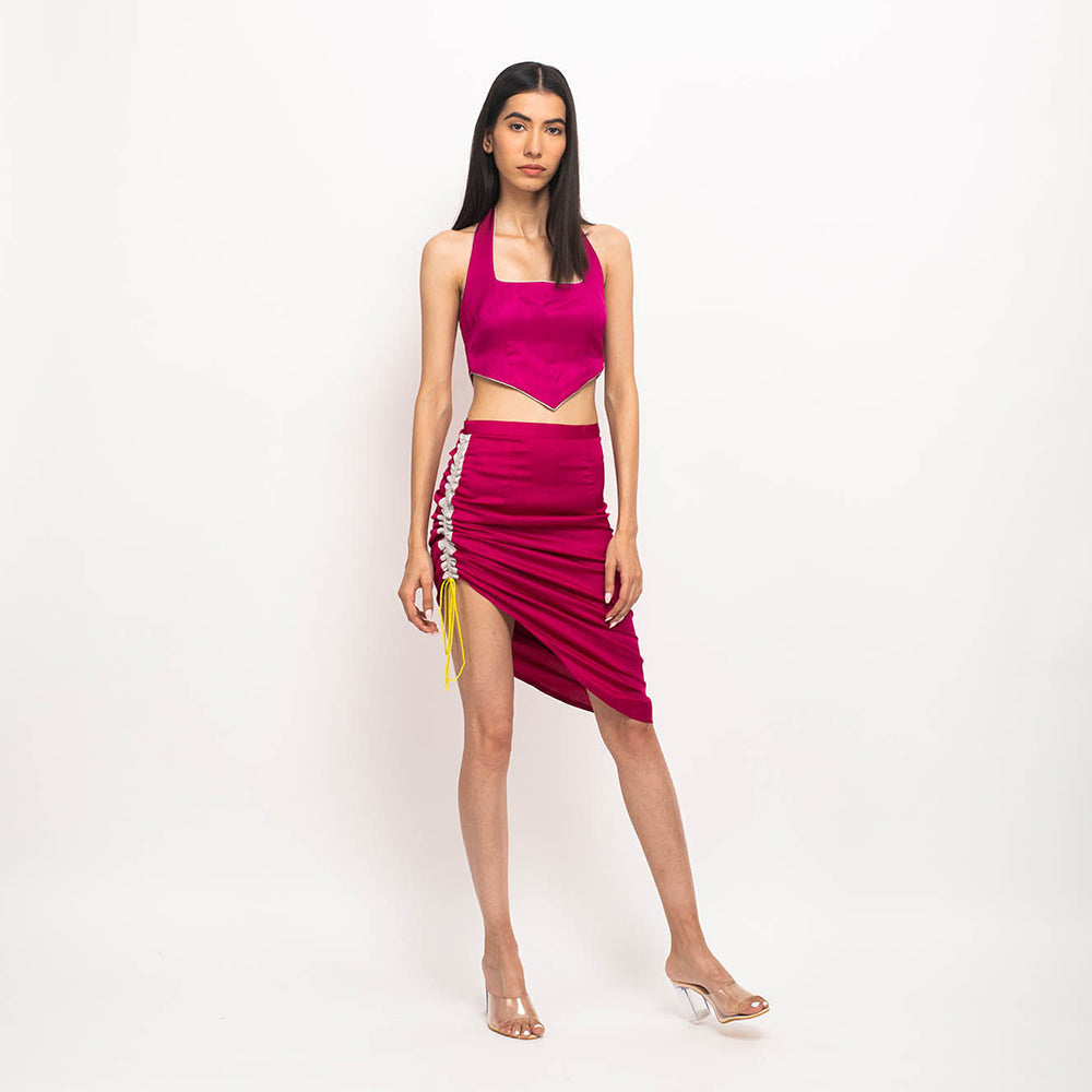 NEORA BY NEHAL CHOPRA Wine & Grey Halter Neck Skirt (Set of 2)