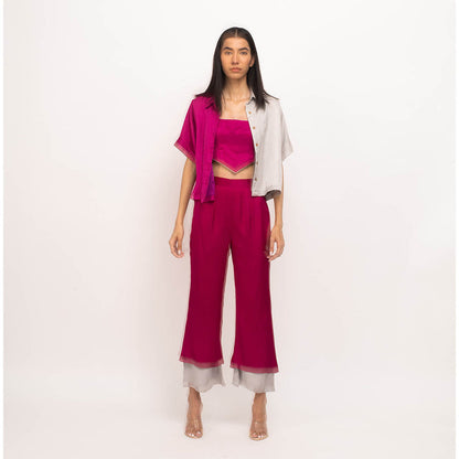 NEORA BY NEHAL CHOPRA Wine & Grey Half & Half Co Ord (Set of 3)