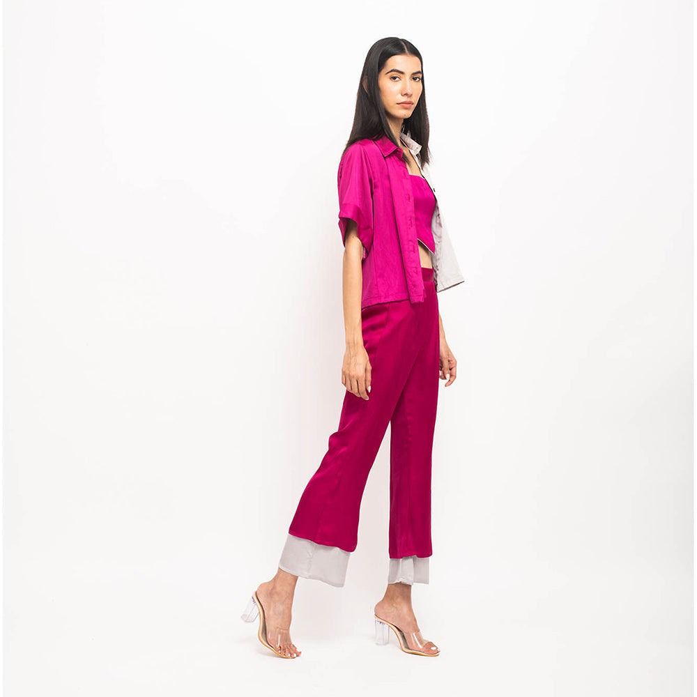NEORA BY NEHAL CHOPRA Wine & Grey Half & Half Co Ord (Set of 3)