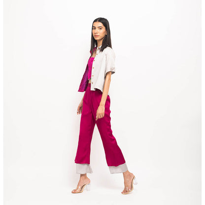 NEORA BY NEHAL CHOPRA Wine & Grey Half & Half Co Ord (Set of 3)