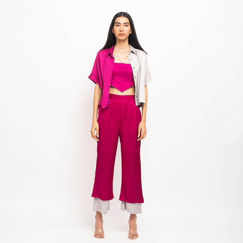 NEORA BY NEHAL CHOPRA Wine & Grey Half & Half Co Ord (Set of 3)
