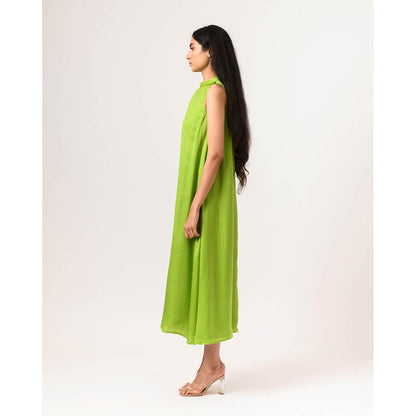 NEORA BY NEHAL CHOPRA Ecru & Green Halter Neck Midi Dress