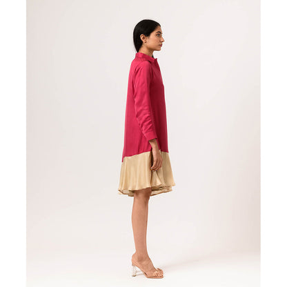 NEORA BY NEHAL CHOPRA Wine Ecru Asymmetrical Knee Length Dress