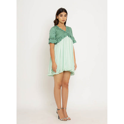 NEORA BY NEHAL CHOPRA Teal & Tea Green Frill Mini Dress