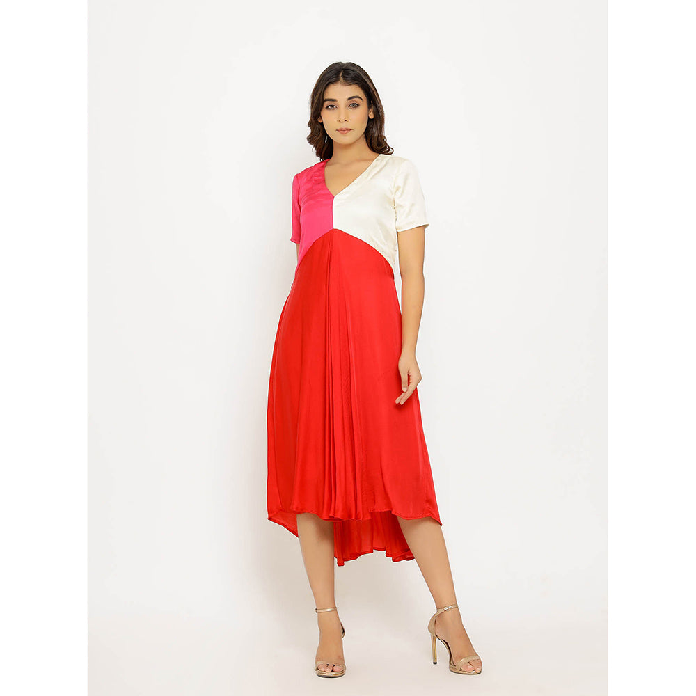 NEORA BY NEHAL CHOPRA Red & Pink Midi Dress