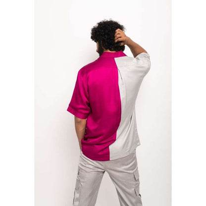 NEORA BY NEHAL CHOPRA Wine and Grey Collar Colorblocked Shirt