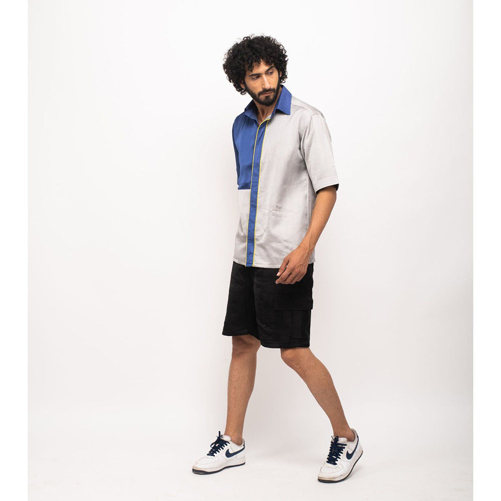 NEORA BY NEHAL CHOPRA Navy Blue and Grey Colorblocked Shirt